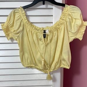 YELLOW OFF THE SHOULDER CROP TOP